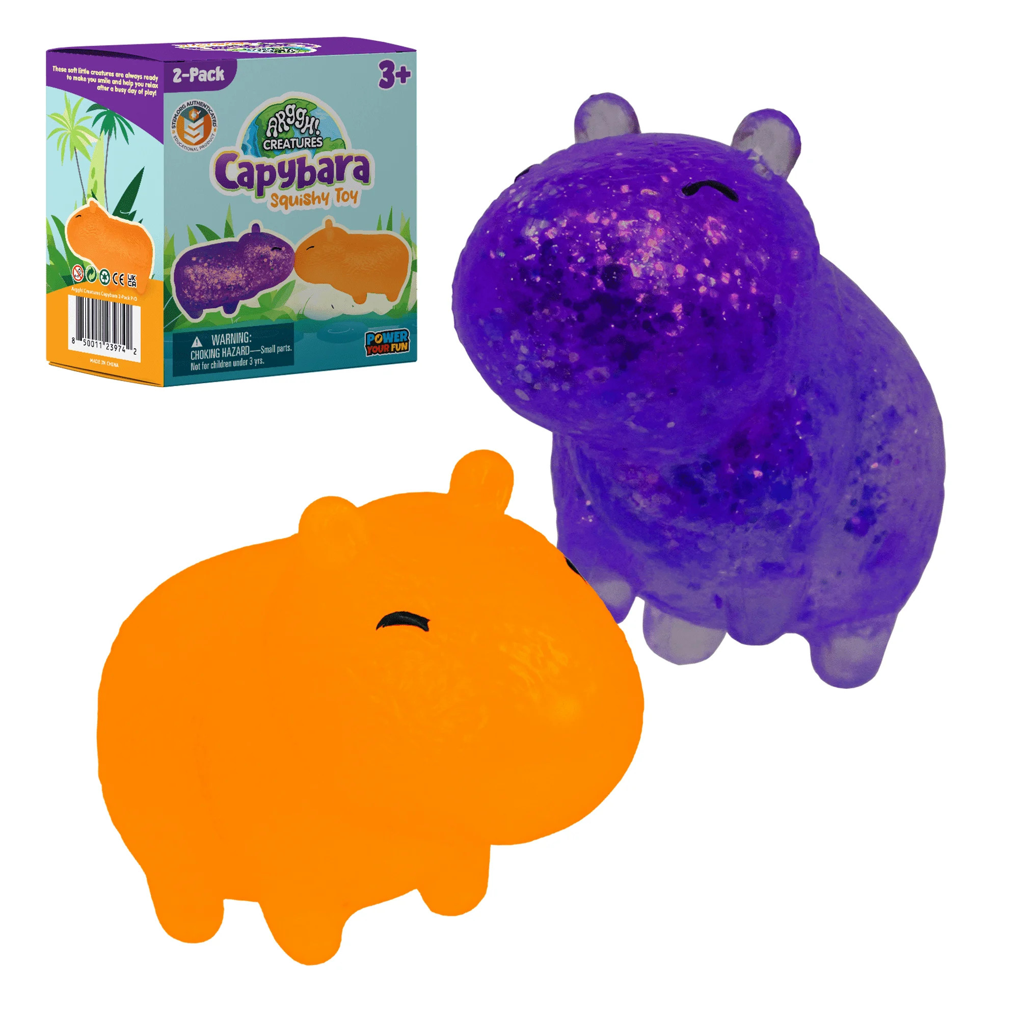 Power Your Fun Capybara Squishy Toy 2-Pack, Stress Relief STEM Toys for Adults & Kids (Purple & O... | Walmart (US)