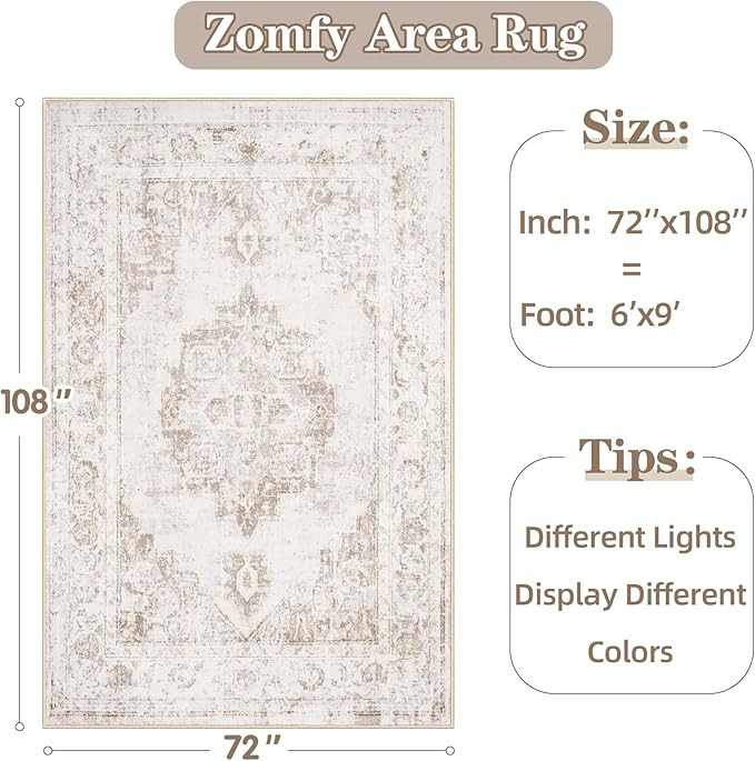 Area Rug 6x9 Vintage Rug: Washable Indoor Medallion Rugs Low Pile Distressed Floor Carpet Retro A... | Amazon (US)