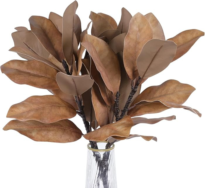 4Pcs Magnolia Stems Artificial Magnolia Leaves Fall Plants Decor     Faux Magnolia Stems, Fall St... | Amazon (US)