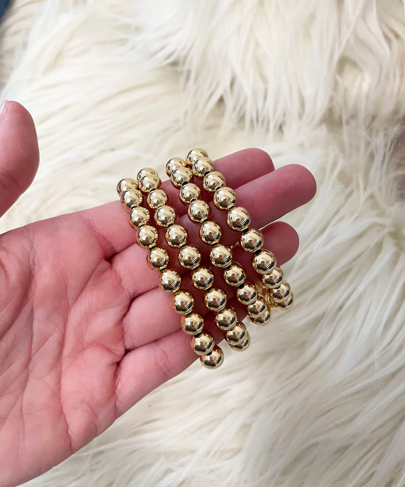 Gold Filled Beaded Stretch Bracelet 8mm - Etsy | Etsy (US)