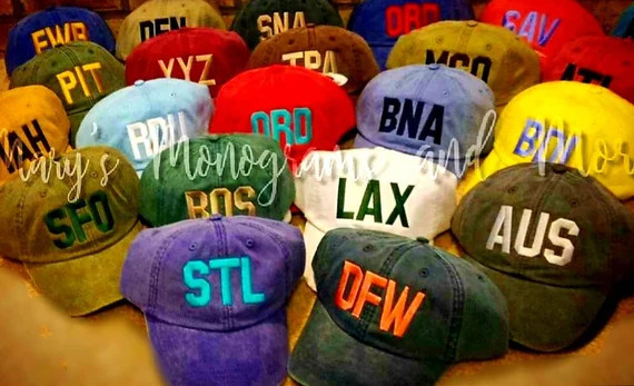 Any City Airport Code Embroidered Hat - You Pick The City Aviator Hat - Airport Code Letter Baseb... | Etsy (US)