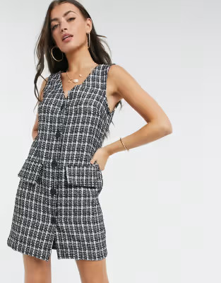 ASOS DESIGN mini pinny dress in mono boucle | ASOS (Global)