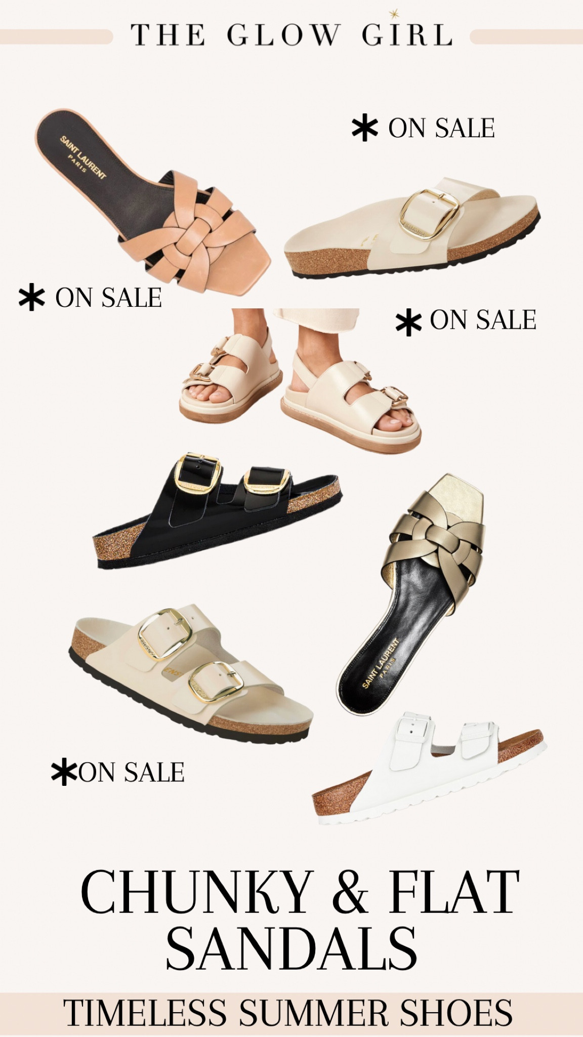 My Timeless Summer Shoe Edit 👡 
These classic shoe styles withstand the test of time—
Why these styles? #GlowGirlCertified
✨Classic designer flat sandals are worth it. I justify the splurge because I wear them year in and year out. 
✨Chunky Sandals are always on trend. The two-buckle detail made famous from Birkenstocks never go out of style and many top designers have their own versions too!

#shoetrends #salealert #summersandal #nordstromsale #comfortablefootwear 

#LTKxNSale #LTKshoecrush #LTKsalealert
