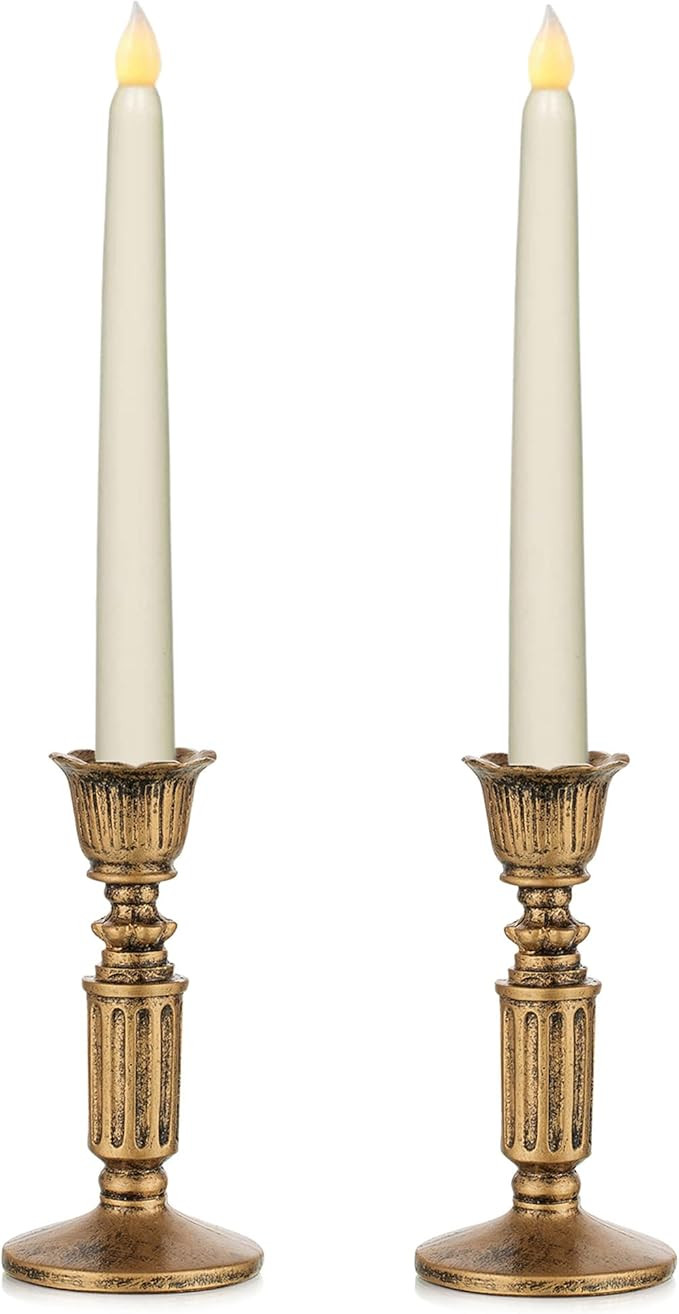 Vintage Candlestick Candle Holder for Taper - Distressed Bronze PolyResin Antique Candleholder Se... | Amazon (US)