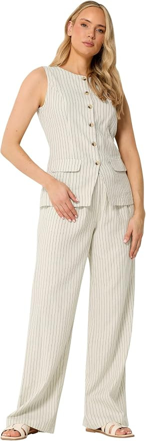 Long Tall Sally LTS Tall Women's Pinstripe Wide Leg Pants Ivory | Amazon (US)