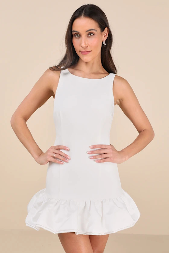 Superb Aura White Ruffled Drop Waist Mini Dress | Lulus