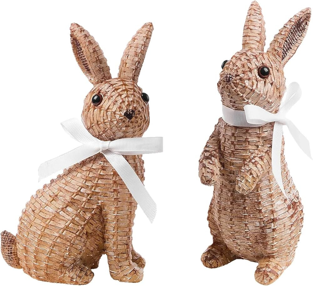 Easter Bunny Decor, Rattan Effect Resin Bunny Statue, Easter Table Decoration Spring Indoor Home ... | Amazon (US)