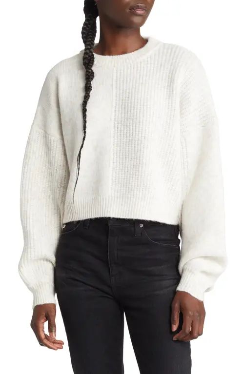 Topshop Contrast Rib Panel Crop Sweater in Beige at Nordstrom, Size X-Large | Nordstrom