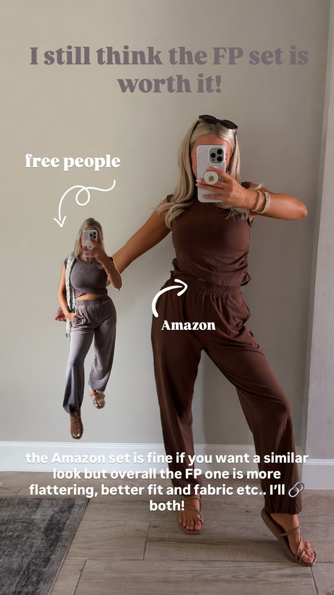 Free people vs Amazon! 

I genuinely prefer the FP one, which is rare for me because I love me some Amazon look for less options! However the free people one is more flattering overall- I do an XS! The Amazon one is great too especially if you want a less cropped fit. Just size down :) 