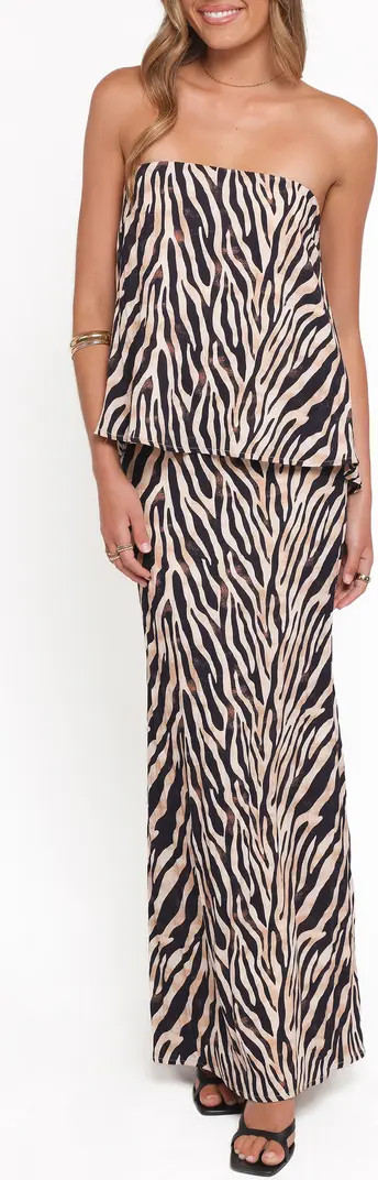 Agnes Zebra Cotton & Linen Strapless Top & Maxi Skirt Set | Nordstrom