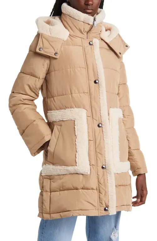 Hooded Puffer Coat with Faux Shearling Trim | Nordstrom