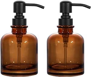 2 PCS Thick Amber Glass Jar Soap Dispenser with Matte Black Stainless Steel Pump, 12ounce Boston ... | Amazon (US)