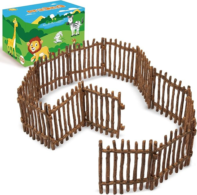 Realistic Toy Fence, Large Corral Fencing Panel Accessories Playset, Farm Fence Toys for Barn Pad... | Amazon (US)