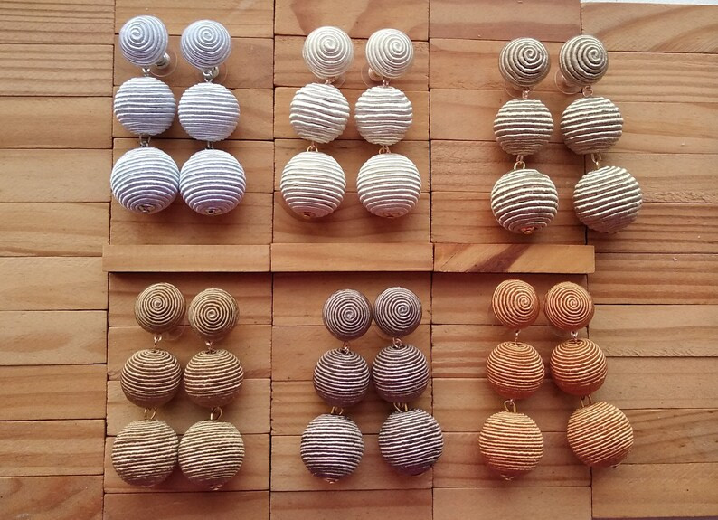 white ivory 3 three drop BonBons clip on earrings, beige sand latte black 3 balls Les bon bons wr... | Etsy (US)