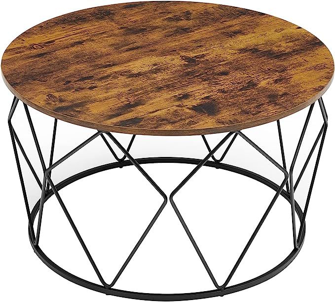 VASAGLE Round Coffee Table for Living Room, Cage Cocktail Table with Steel Frame, 31.5 Inches Dia... | Amazon (US)