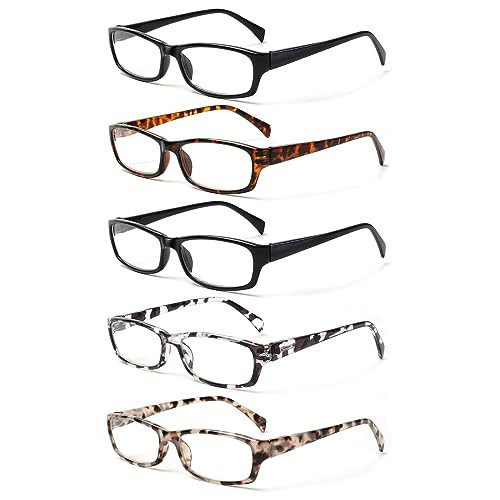 Kerecsen Reading Glasses 5 Pairs Fashion Ladies Readers Spring Hinge with Pattern Print Eyeglasses for Women (Mix Color -4, 4.50) | Amazon (US)