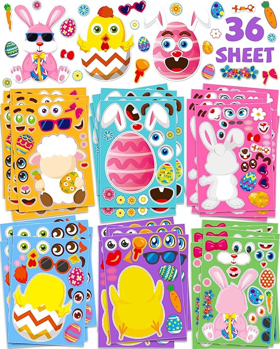 Greingways 36 Sheets Easter Stickers for Kids, Toddlers Easter Basket Stuffers Egg Decorating Bun... | Amazon (US)