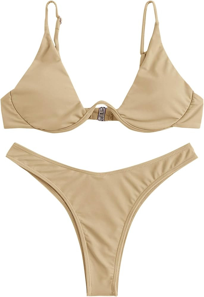 Verdusa Women's Sexy Triangle Bathing Two Pieces Swimsuit Bikini Set | Amazon (US)