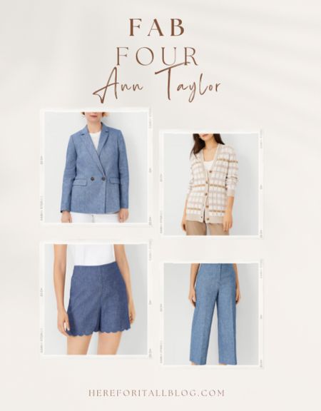 I have and love these pieces from Ann Taylor. The suit material is a light cotton chambray, perfect to transition from summer to fall workwear! I got size 0 in the shorts and blazer, 0 Petite in the pants, XS in the cardigan.

#LTKSeasonal #LTKworkwear #LTKsalealert