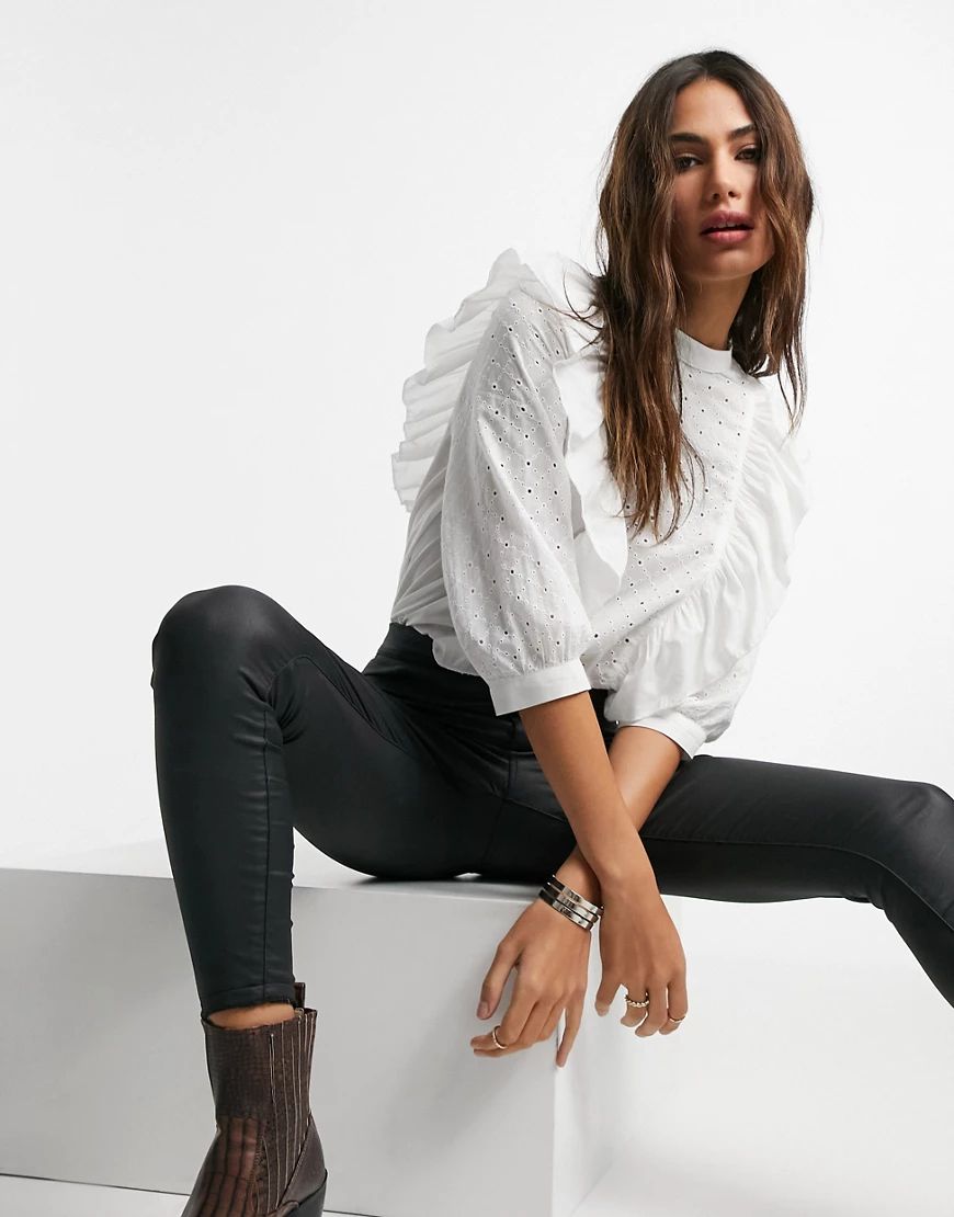 Vero Moda ruffle panel blouse in white | ASOS (Global)