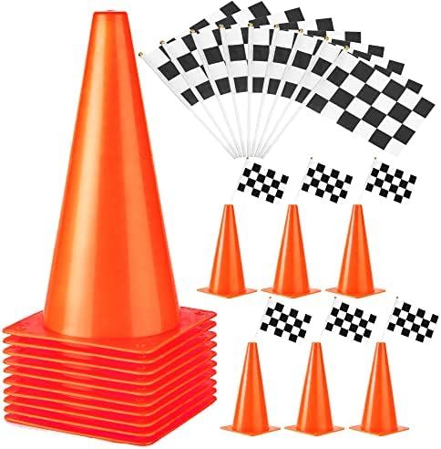 PACEARTH 11 Inch Traffic Cones with Chequered Flags 10 Pack, Orange Cones Thick Soccer Training Cone | Amazon (US)