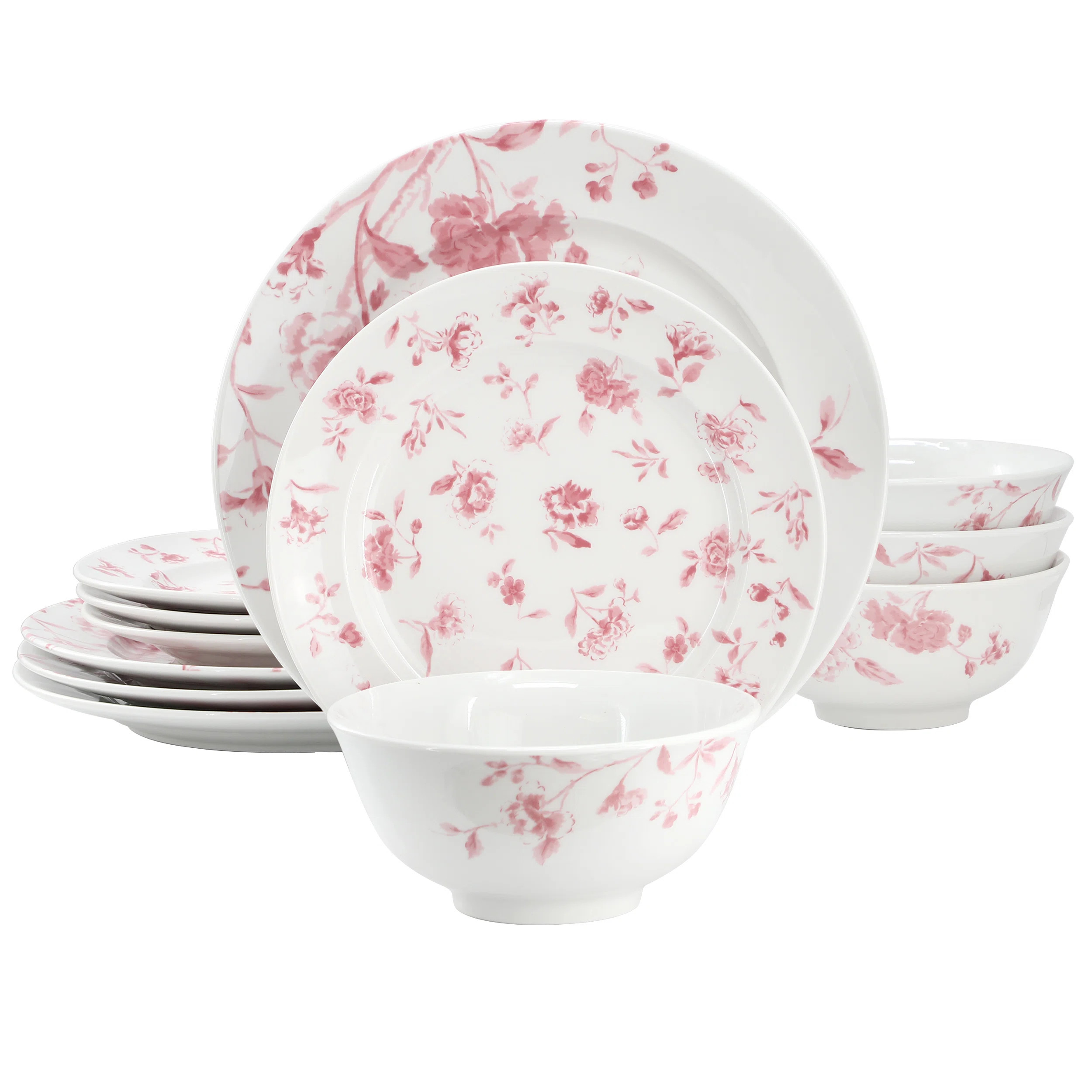 Martha Stewart Empress Bouquet 12 Piece Round Porcelain Dinnerware Set in Pink | Wayfair | Wayfair North America