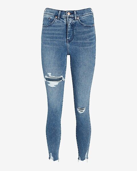 High Waisted Light Wash Ripped Cropped Skinny Jeans | Express