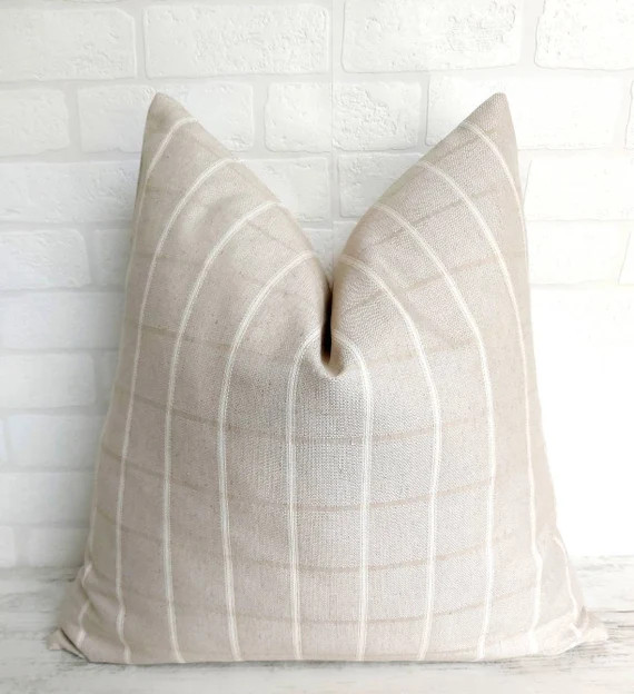 Beige Plaid Pillow Cover Beige Check Pillow Tan Window Pane Pillow Cover Farmhouse Pillow Neutral... | Etsy (US)