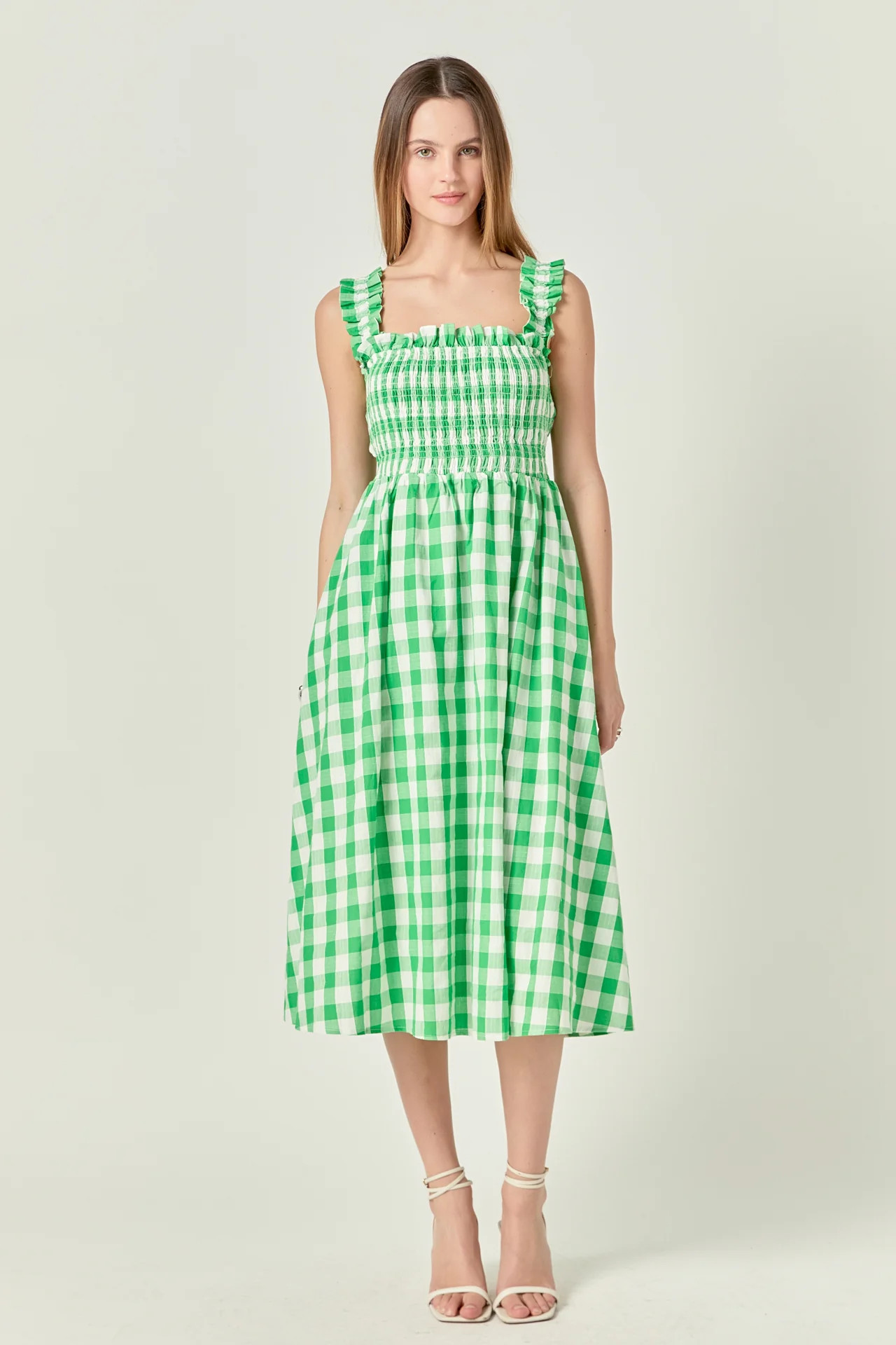 Check Print Smocked Dress | English Factory