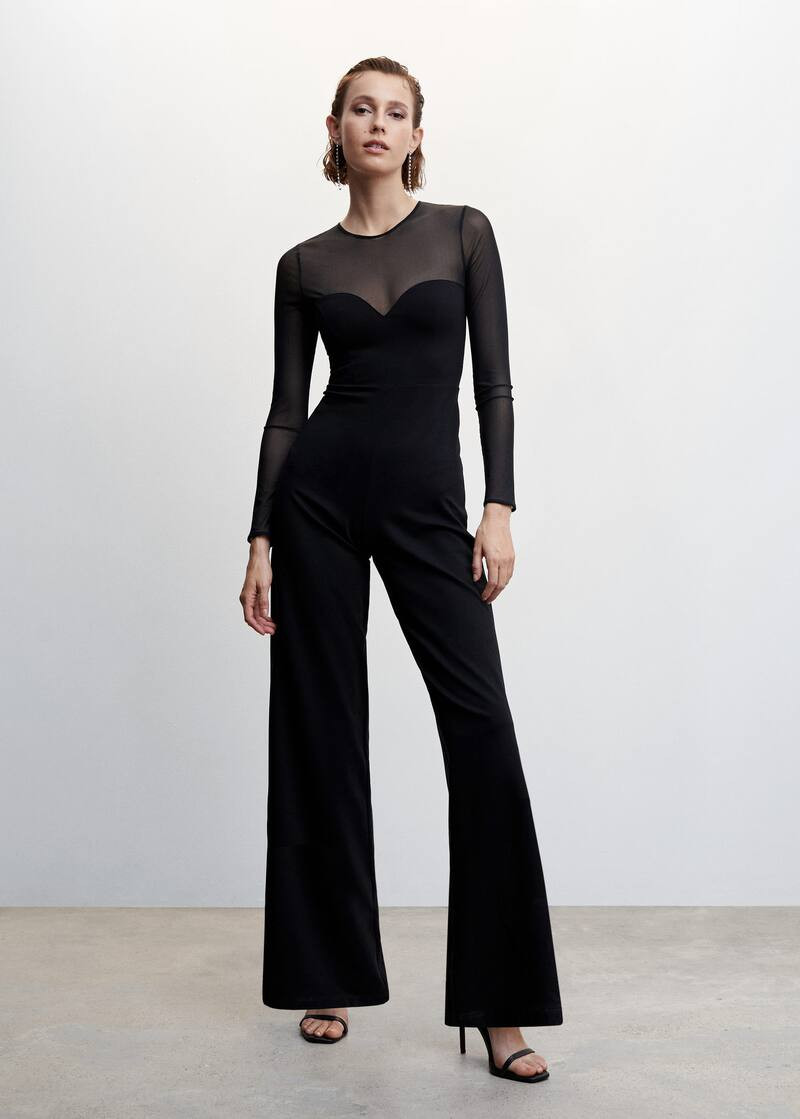 Tulle panel jumpsuit | MANGO (US)