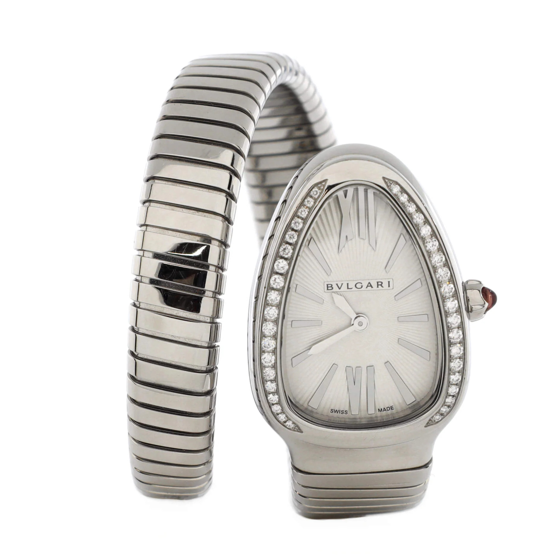 Serpenti Tubogas Single Spiral Quartz Watch Stainless Steel with Diamond Bezel 23 | Shop Simon