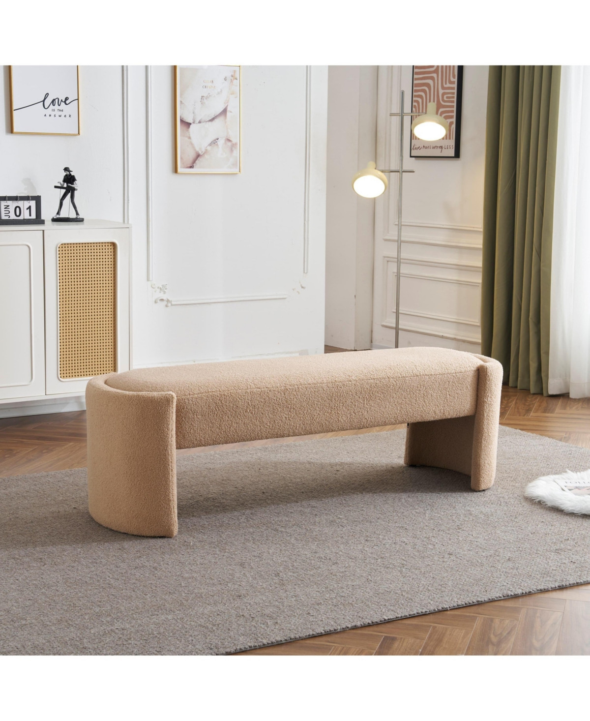Elegant Long Ottoman Bench, Beige Linen Upholstery with Wooden Frame-The Pop Home - Beige/khaki | Macy's