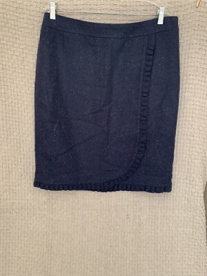 Talbots Skirt Women 14 Blue Speckled Tweed Ruffle Faux Wrap Pencil Wool Blend | eBay US