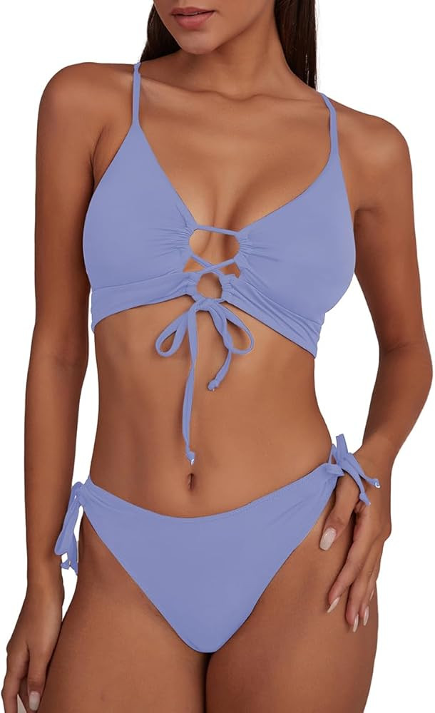 CHYRII Womens Sexy Cutout Bikini Sets Lace Up High Cut Thong Two Piece Swimsuit | Amazon (US)