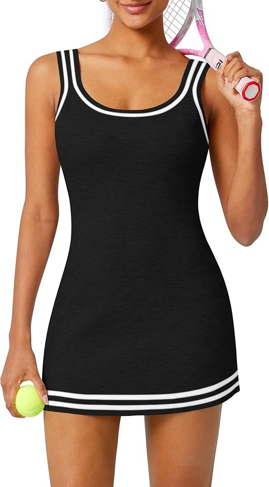 TQD Tennis Dress for Women Athletic Striped Knitted Sweater Tank Mini Active Casual Club Golf Dre... | Amazon (US)