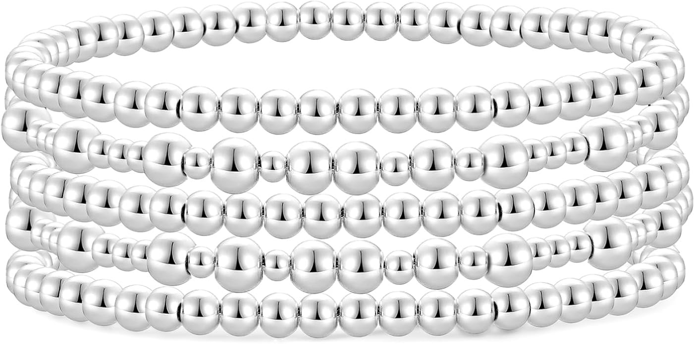 Badu Gold Bead Bracelet for Women 14K Gold Plated Bead Ball Bracelet Stretchable Elastic Hypoalle... | Amazon (US)