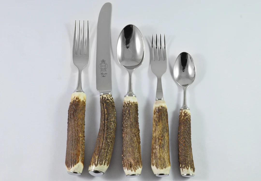 New Genuine Stag Antler Horn Handled 5 Piece American Place Setting Made in Sheffield England - E... | Etsy (US)