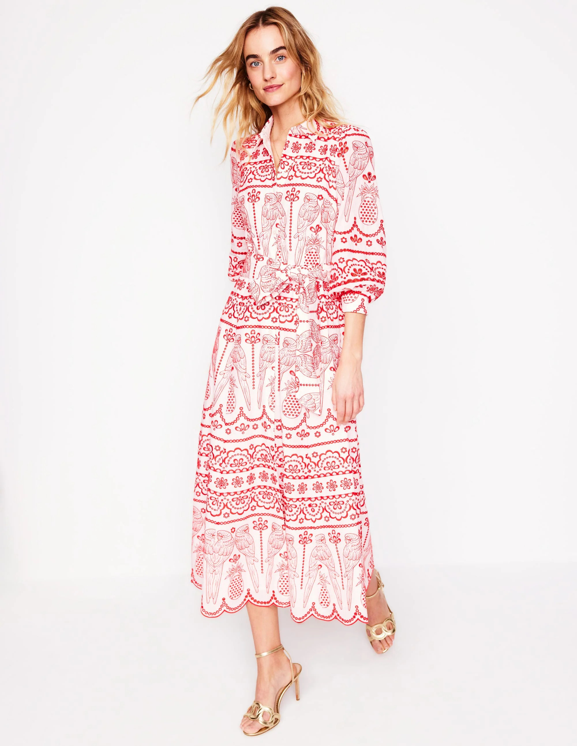 Clara Broderie Shirt Dress-Poppy Red, Parrot Broderie | Boden (US)
