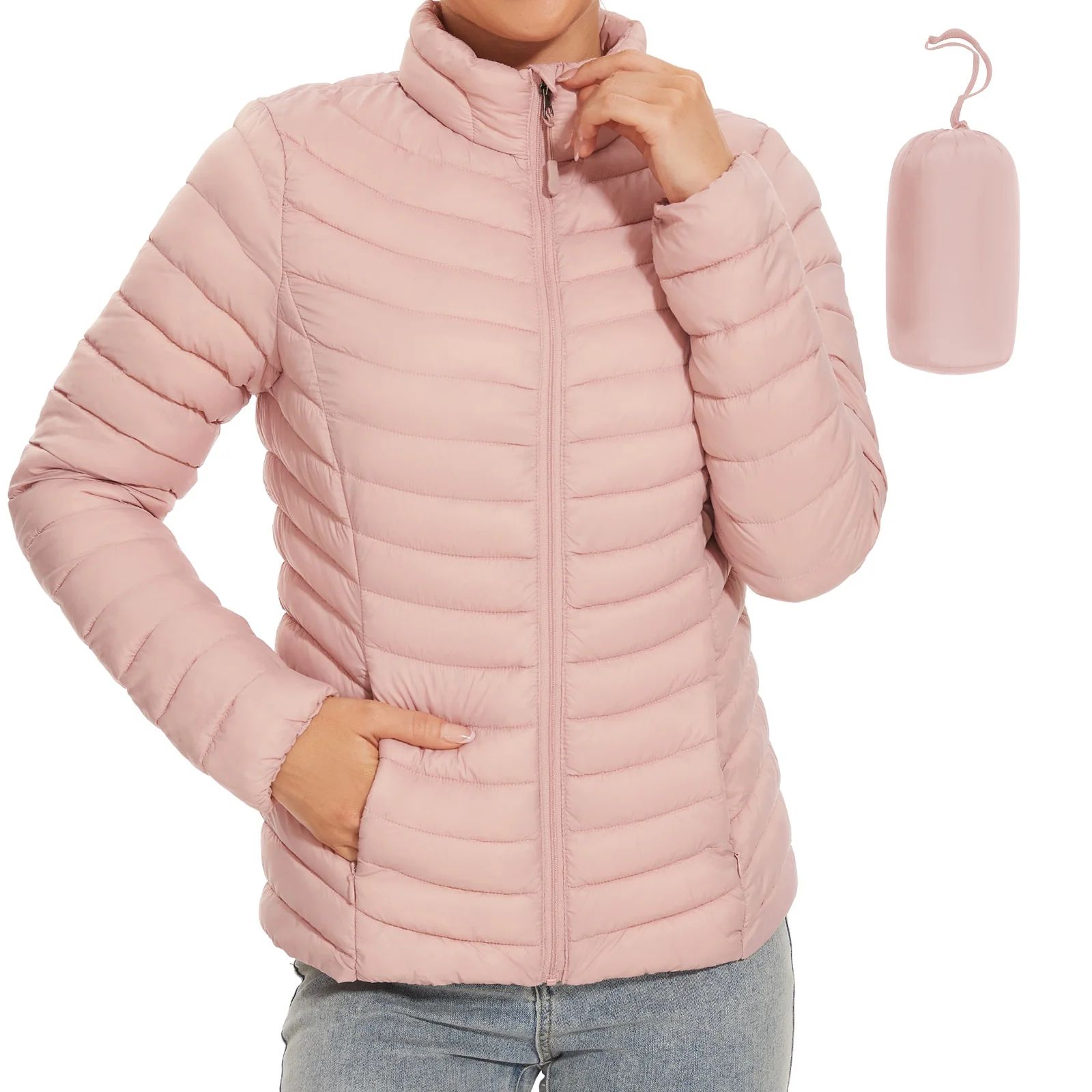 Women's Lightweight Winter Warm Puffer Jacket Packable Stand Collor Puffer Jacket Quilted Jacket ... | Walmart (US)