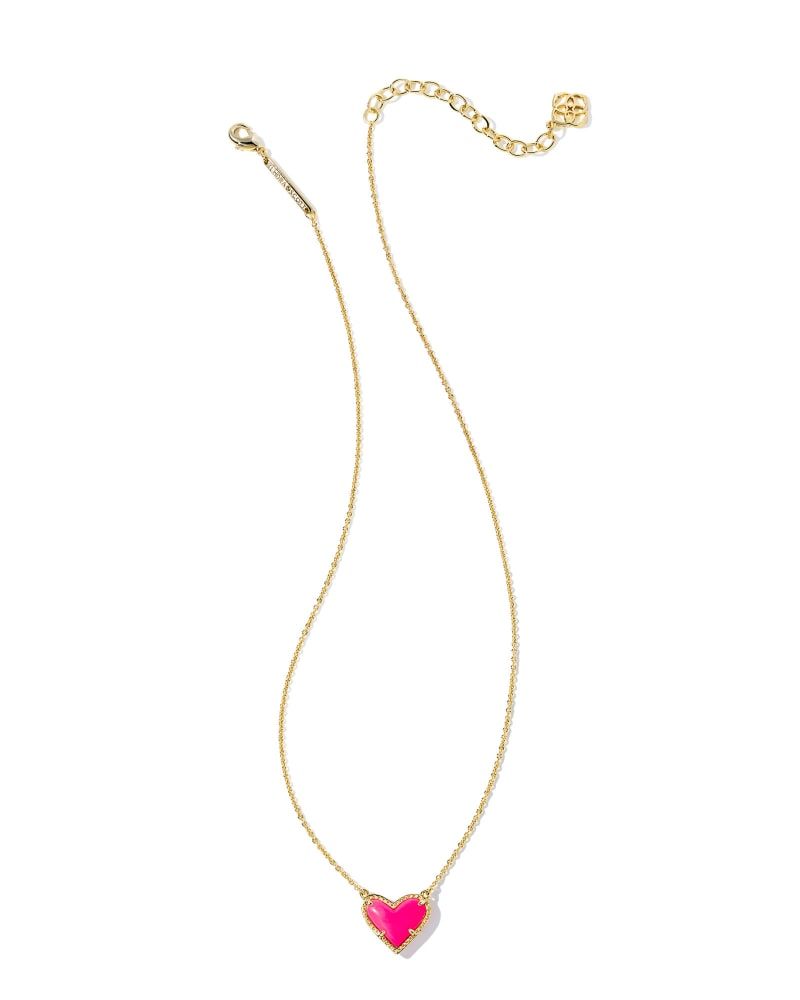 Ari Heart Gold Pendant Necklace in Neon Pink Magnesite | Kendra Scott