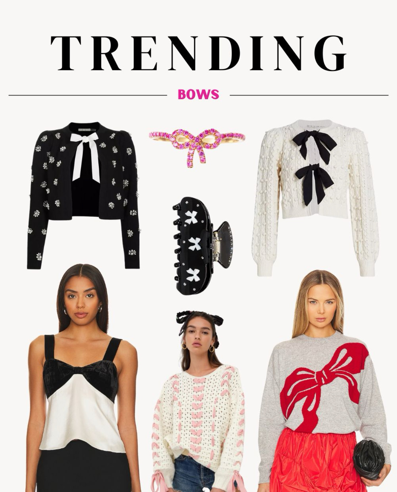 trending outfits, trends, bows, bow sweater, girly sweater, holiday sweater, holiday outfit, bow ring, bow claw clip, spring outfit

#LTKSeasonal #LTKstyletip #LTKHoliday