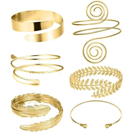 6 pieces of arm cuffs upper arm with cuff bracelets ladies silver gold adjustable armband set | Walmart (US)