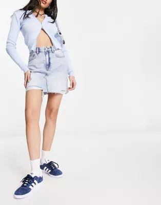 Dr Denim Echo mini denim skirt with raw hem in light blue | ASOS (Global)