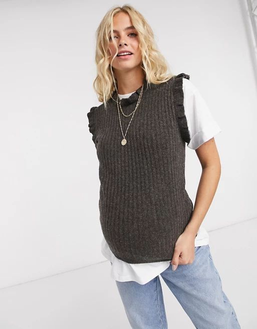 Pieces Maternity exclusive knitted vest in dark grey | ASOS (Global)