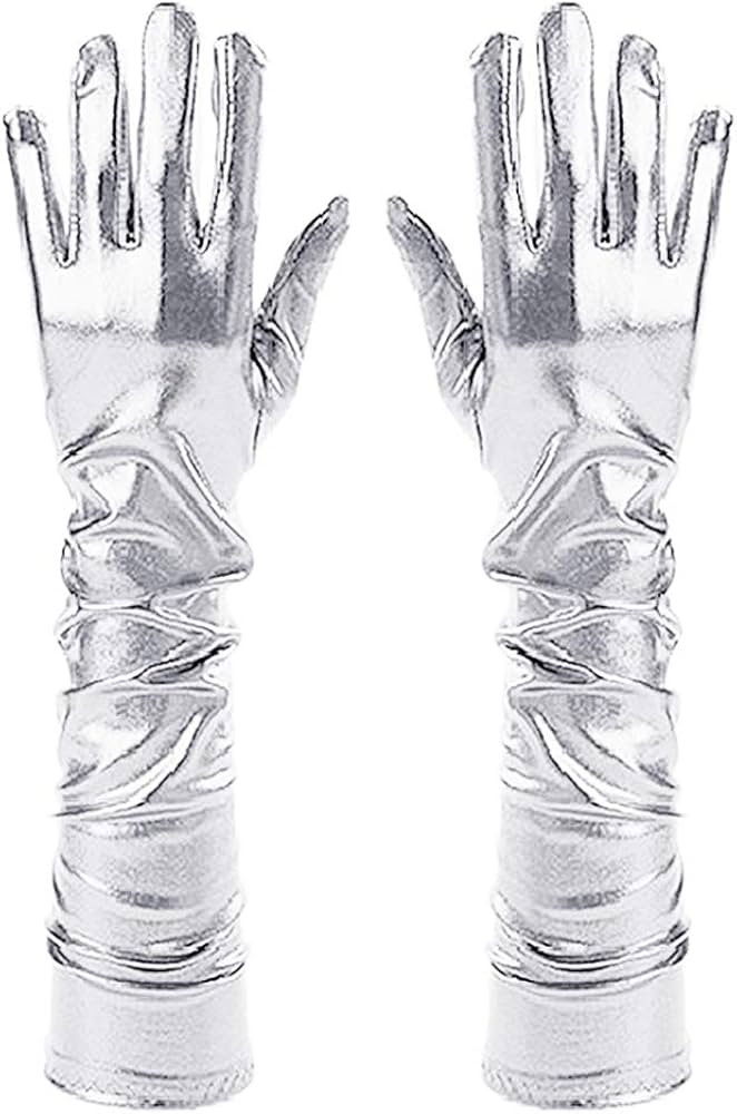 Van Caro Women Shiny Metallic Elbow Length Gloves Elastic Stain Opera Gloves | Amazon (US)