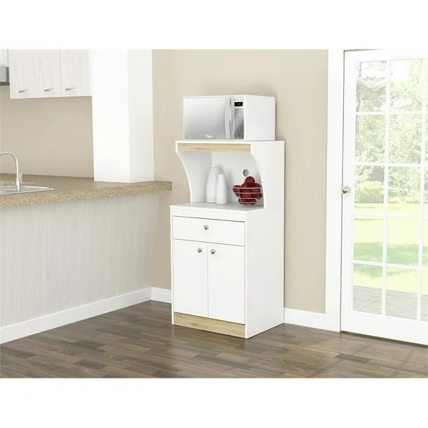 Inval Galley Laminate Kitchen Microwave Storage Cabinet, White and Oak - Walmart.com | Walmart (US)