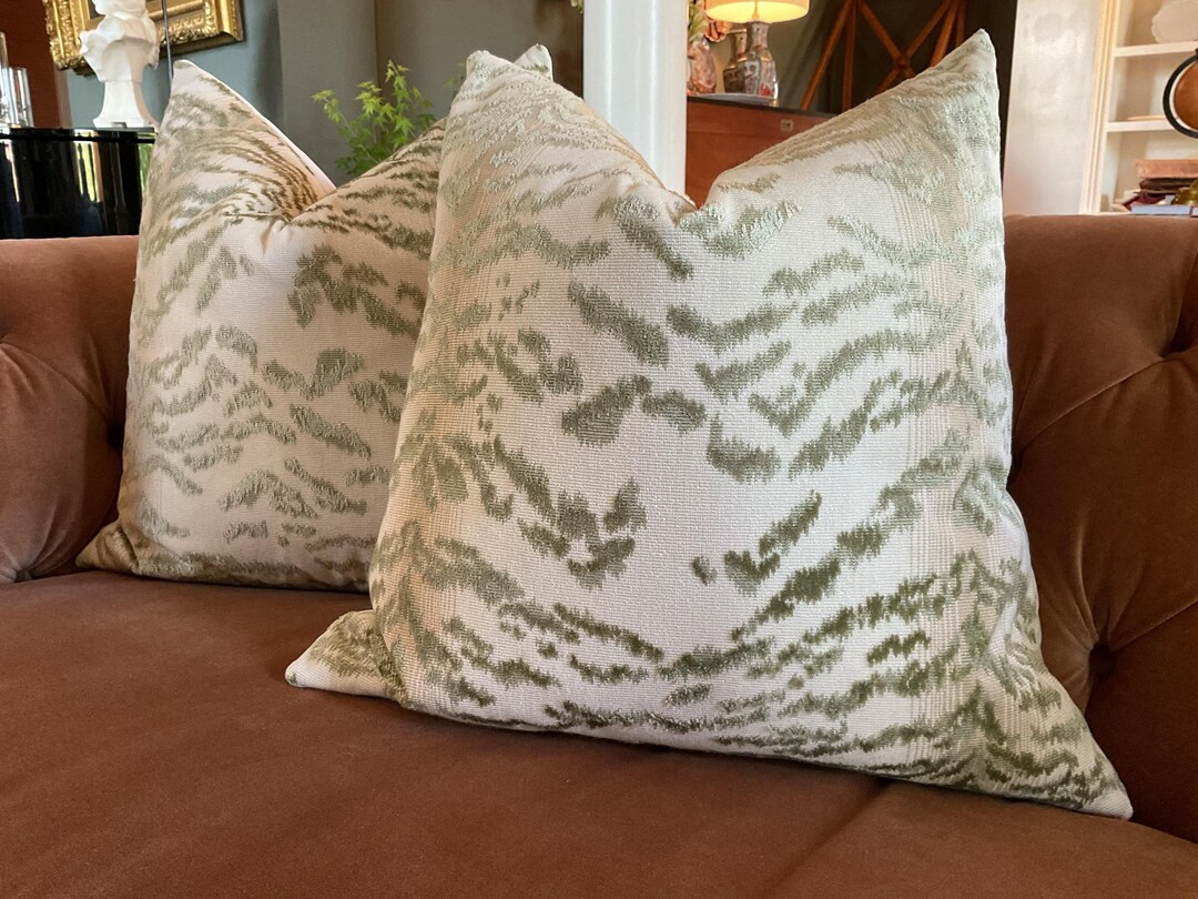 Cowtan and Tout Pillow Cover "rajah" in Sage Tiger -velvet Backing - Etsy | Etsy (US)
