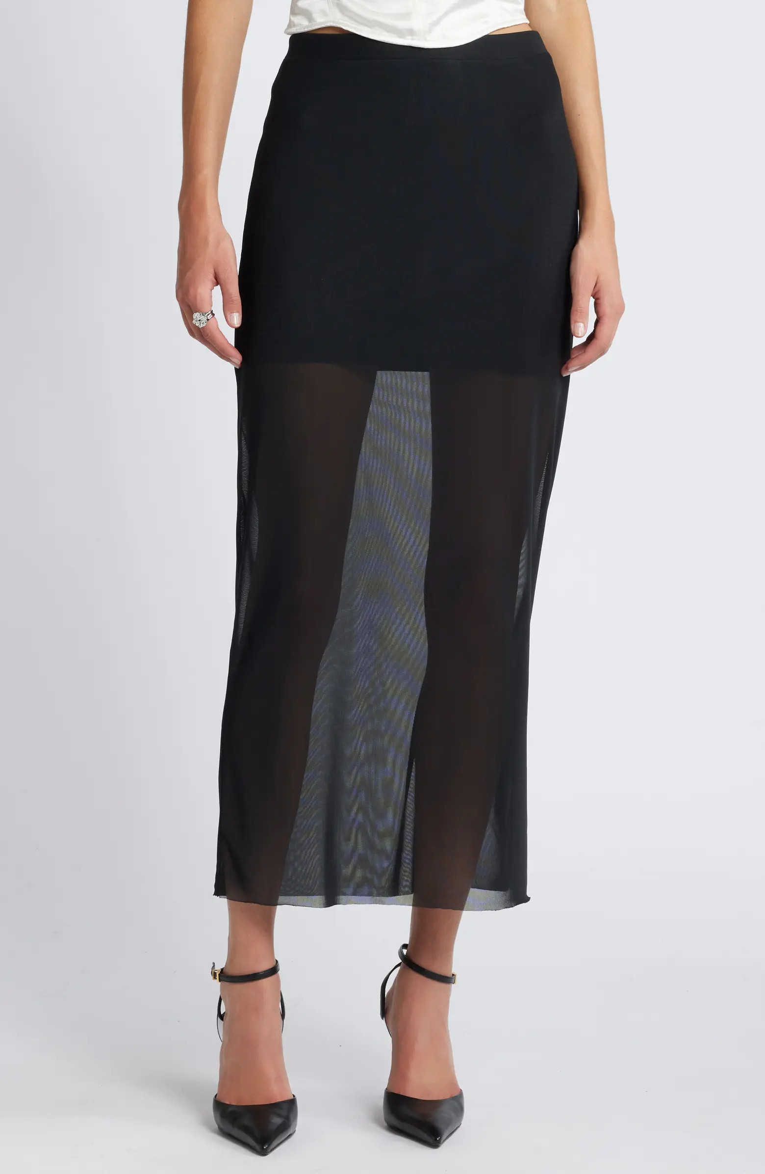 Open Edit Sheer Mesh Midi Skirt | Nordstrom | Nordstrom