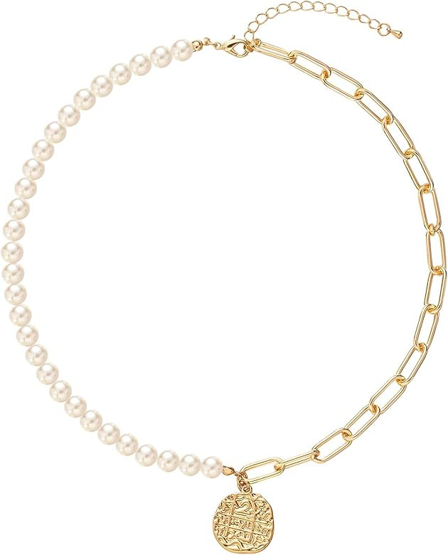 Amazon.com: Cowlyn Paper Clip Necklace Natural Baroque Freshwater Cultured Pearls Vintage Chunky ... | Amazon (US)