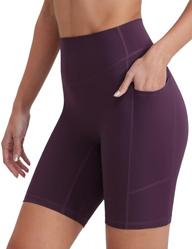 ENERBLOOM Biker Shorts for Women with Pockets, Spandex Workout Shorts, Lightweight for Summer Cycling Running Yoga Gym 8" Rich Purple Medium | Amazon (US)